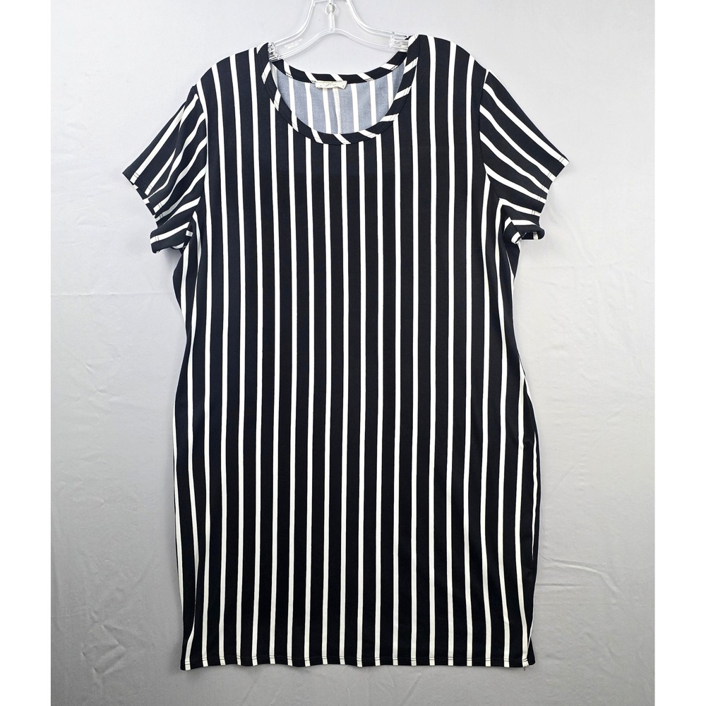 Prospect Blvd Short Sleeve Striped‎ T-Shirt Dress Black White 2X